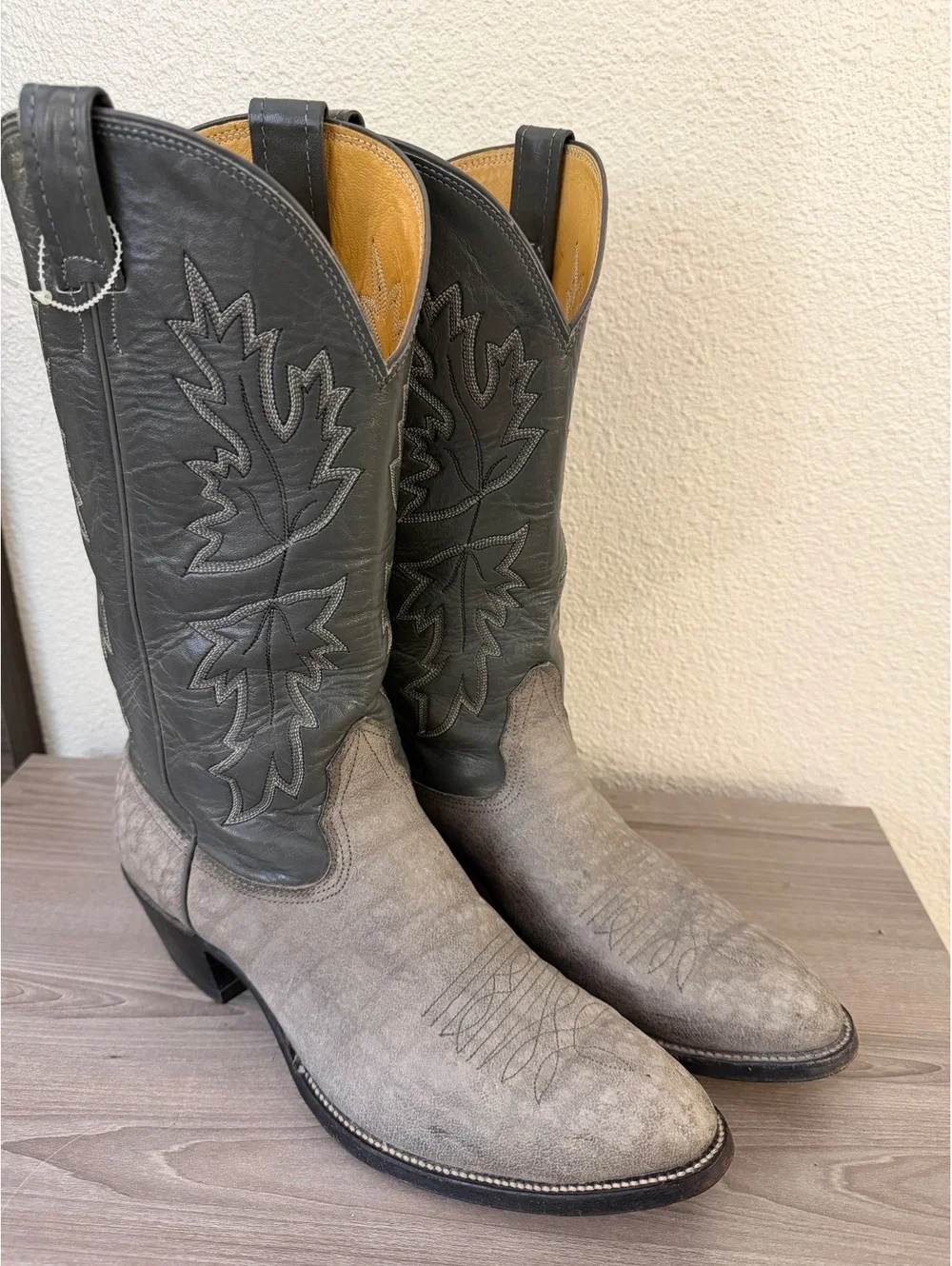 Vintage Nocona Gray Bullhide Leather Cowboy Boots USA Made